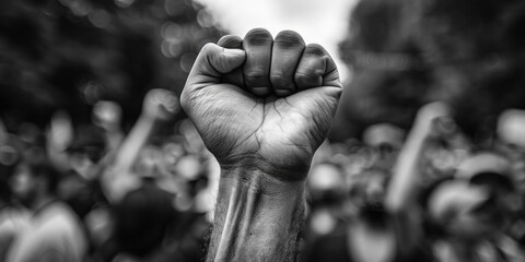 Man's Fist Held Up in Crowd