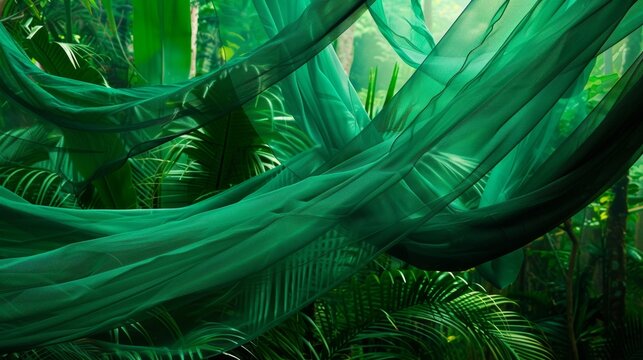 The emerald green fabric sways to and fro with the rhythm of the wind creating an entrancing sight in the dense rainforest.