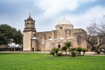 Exterior view of historic Mission San Jose in San Antonio Texas USA