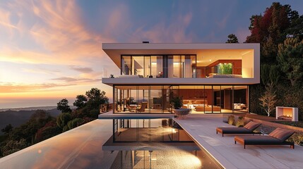 Fototapeta premium Modern Cliffside Home with Infinity Pool