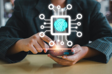 Digital Fingerprint Concept with Futuristic Interface and Smartphone, Representing Cybersecurity, Identity Verification, and Biometric Technology in a Modern Digital World