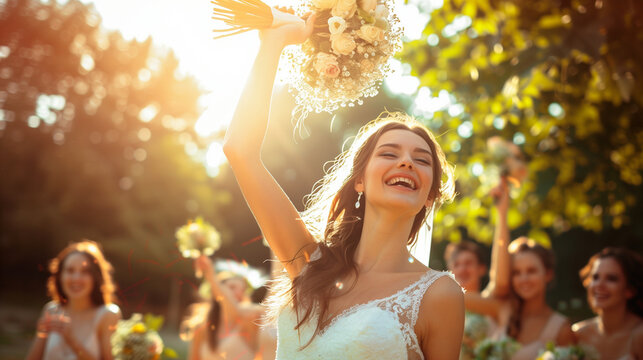 bride throwing the bouquet