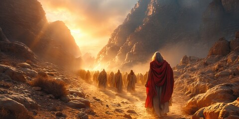 A man believed to be the Prophet Moses walks on a dirt road wearing a red robe.
