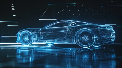 Futuristic Car in a Digital Space