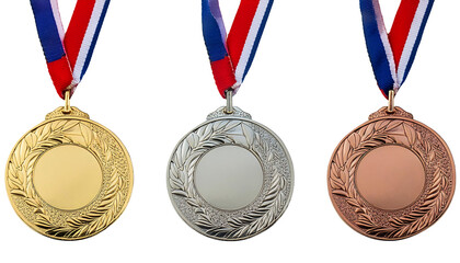 Championship medal for design element. on a transparent background.  gold, silver, bronze. champion. templates