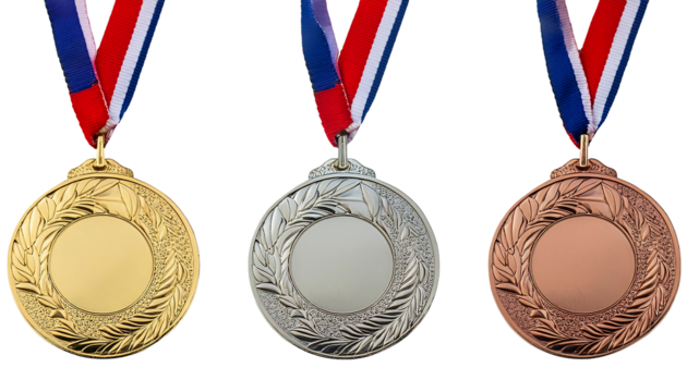 Championship medal for design element. on a transparent background.  gold, silver, bronze. champion. templates