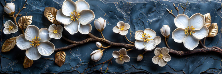 panel wall art, wall decoration, marble background with flowers designs