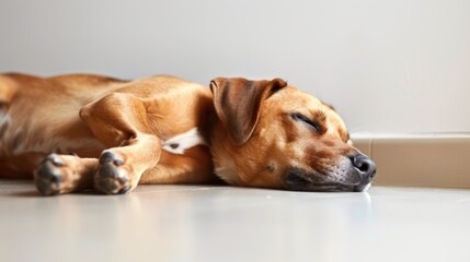 Dog sleeping on floor with blank space