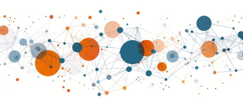 A social network graph with interconnected nodes and user icons, representing the concept of human connections in digital networks on white background