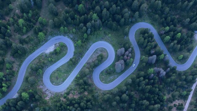 Curvy roads on the passo giau road in italy dolomites snake shaped wonderful images 4k drone video