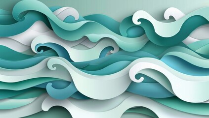 Fototapeta premium Abstract background with light teal and white triangles, white triangle in the middle of the composition, geometric design, vector illustration, flat design, simple shapes