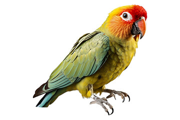 Obraz premium a green parrot with a red head Isolated on transparent background