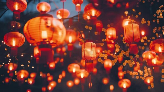 Chinese paper lanterns in the night on Chinese new year celebration