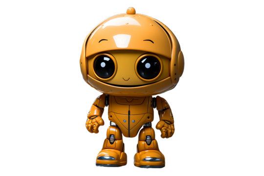 A row of orange robots Isolated on transparent background