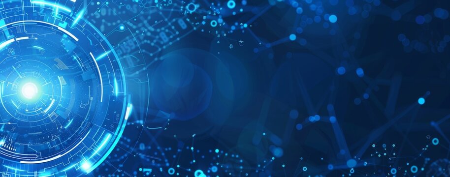 Blue background with digital circuit and technology elements vector presentation design template for a business concept, data science or AI idea