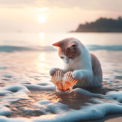 cat and sea.Generative AI