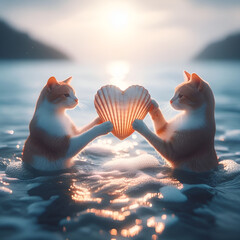 cat and sea.Generative AI