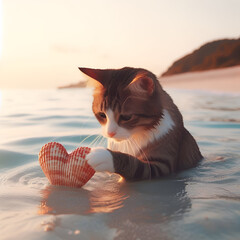 cat and sea.Generative AI