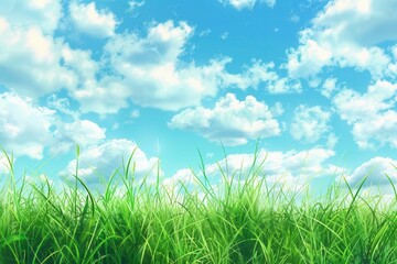 Fototapeta premium Serene Sky and Lush Grass Landscape. Heavens meeting earth concept