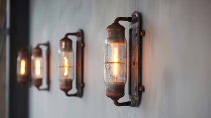 Vintage Industrial Wall Sconce Lights on White Wall