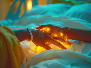 IV Line Connected to Patient s Hand on Hospital Bed Intravenous Access in Medical Care, High Quality Image of Healthcare and Treatment Facilities in Modern Hospital and Patient Care Environment