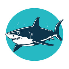 Shark icon in round shape isolated on a white background in flat style illustration. 