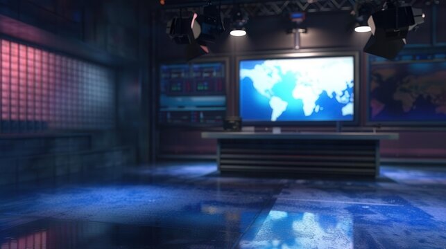 Professional News Anchor Studio. Modern and broadcast-ready concept