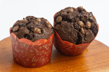 chocolate chip muffin isolated on white background