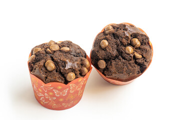 chocolate chip muffin isolated on white background