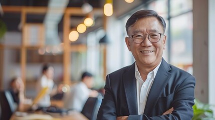 Fototapeta premium Asian Senior Businessman Investor - Executive Invest Investment Manager Professional Success Asia Office Corporate Business Urban Young Ambition Boss CEO Entrepreneur Leader Leadership Professional 