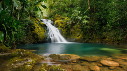Waterfall Amidst the Rainforest