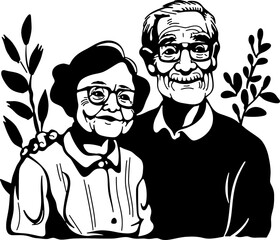 Grandparents silhouette drawing