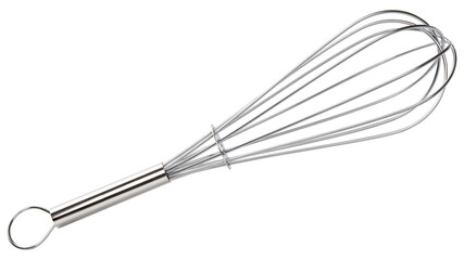 Metal whisk. Kitchen tool for mixing. Restaurant silver steel utensil for stirring. Culinary...