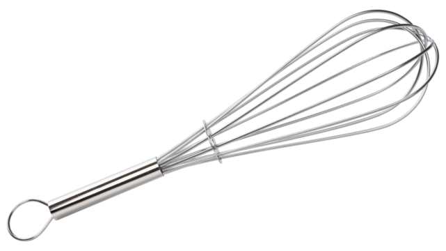 Metal whisk. Kitchen tool for mixing. Restaurant silver steel utensil for stirring. Culinary equipment from stainless steel. Whipping tool for egg. Good for recipe cooking and preparation. Isolated.