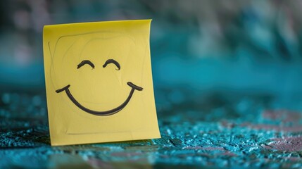 A smiling expression on a yellow sticky note with room for text