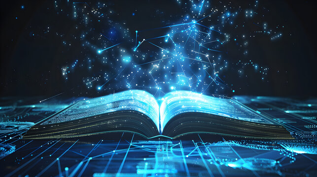 Modern digital books for learning in the style of the digital future change the traditional way of education. AI generated image