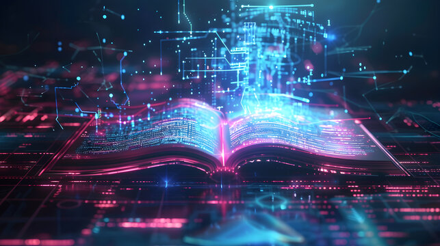 Modern digital books for learning in the style of the digital future change the traditional way of education. AI generated image