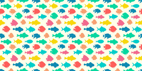A colorful fish pattern with many different types of fish