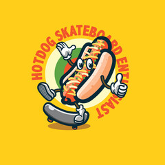 hotdog mascot with groovy illustration style