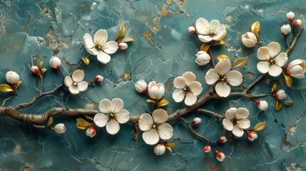 panel wall art, wall decoration, marble background with flowers designs