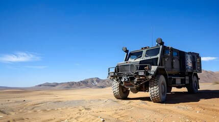 DIY Armored Truck with Desert Backdrop and Clear Skies