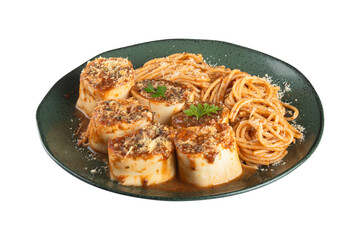 Plate with rondelli pasta italian food fresh