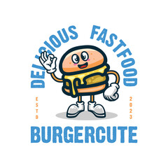 burgermascot with groovy illustration style