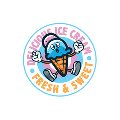 ice cream mascot with groovy illustration style