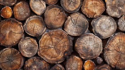 Naklejka premium stacked wooden logs background, rustic and natural wood texture