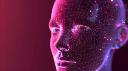 Obraz premium Futuristic Digital Avatar with Holographic Mesh Overlay Rendering