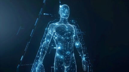 Futuristic Mesh Lined Hologram Human with Digital Technology Concept