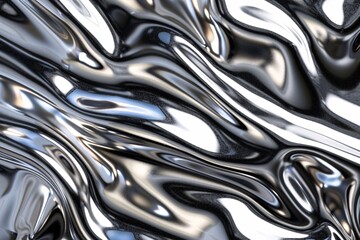 Glossy silver metal fluid chrome water effect render.
