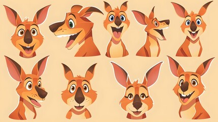 Obraz premium Cartoon mother kangaroo with baby on her pouch. Vector clip art illustration with simple gradients. All in a single layer. 
