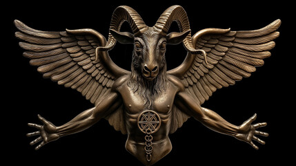 Bronze statue of baphomet spreading its mighty wings